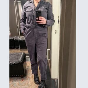 Dark gray cargo style jumpsuit